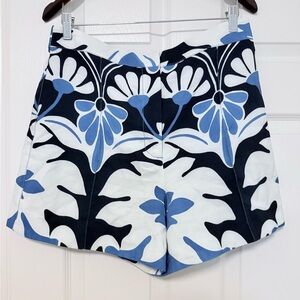 Zara High Waist Floral Shorts in Blue and White